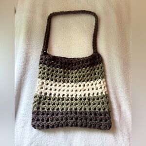Handcrafted Crochet Tote Bag - Brown, Green, and Cream